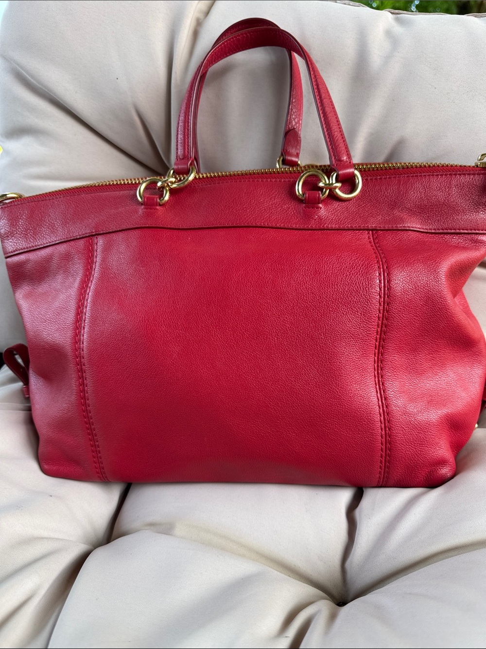 Coach Red Leather Tote with Gold-Tone Accents - Picture 3 of 4